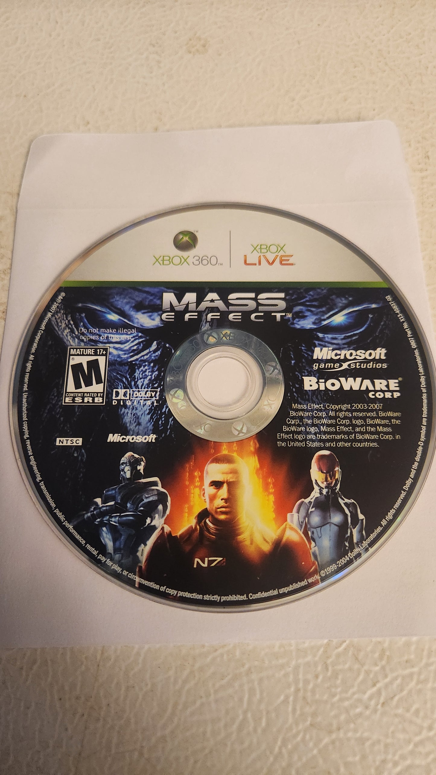 Mass Effect (Microsoft Xbox 360, 2007) DISC ONLY