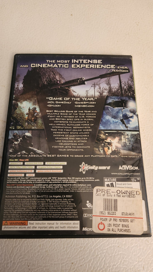 Call of Duty 4: Modern Warfare -- Platinum Hits (Xbox 360, 2010) NO MANUAL