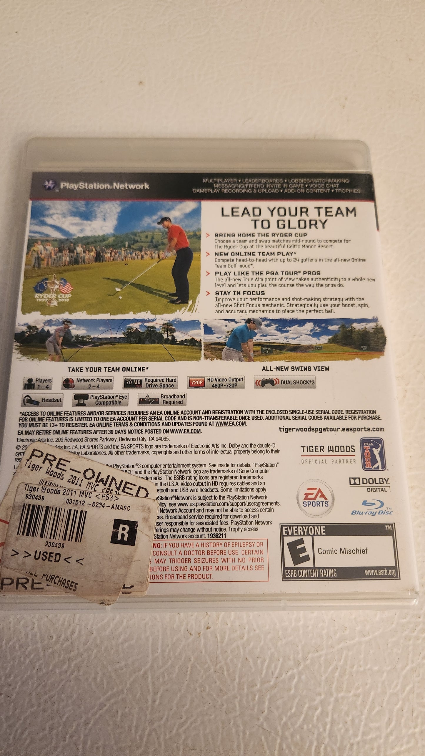 Tiger Woods PGA Tour 11 (PlayStation 3 PS3, 2010) NO MANUAL